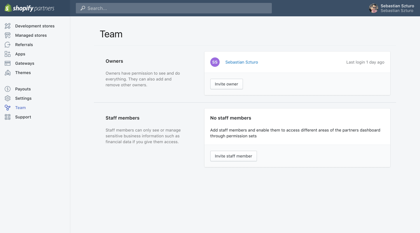 Shopify Partner Dashboard - Single Account for Multiple Team Members